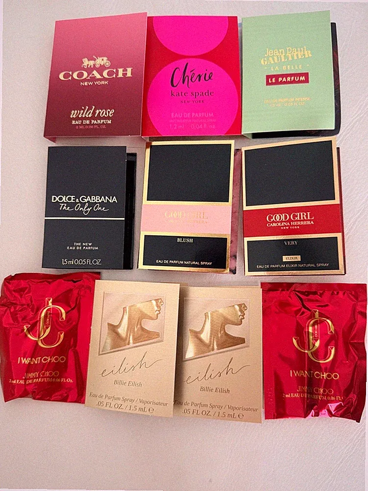 10 Luxury Designer Women Frag Samples Good Girl, JPG, D&G, Jimmy Choo, Coach