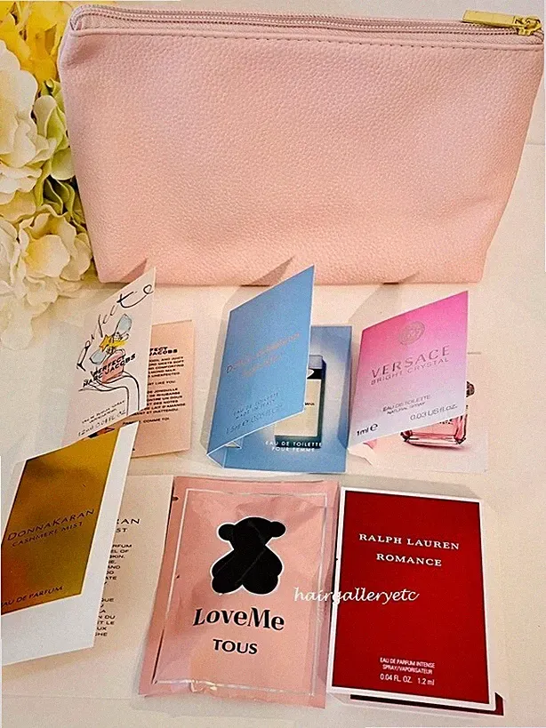 6 Designer Perfume Samples Spray Vial + Cosmetic Bag Dolce & Gabbana Versace NEW